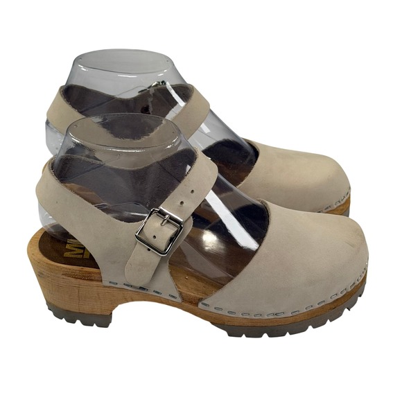 MIA Shoes - MIA Abba Swedish Clog Women 36/6 Beige Leather Wooden Sole Slingback Boho Sandal